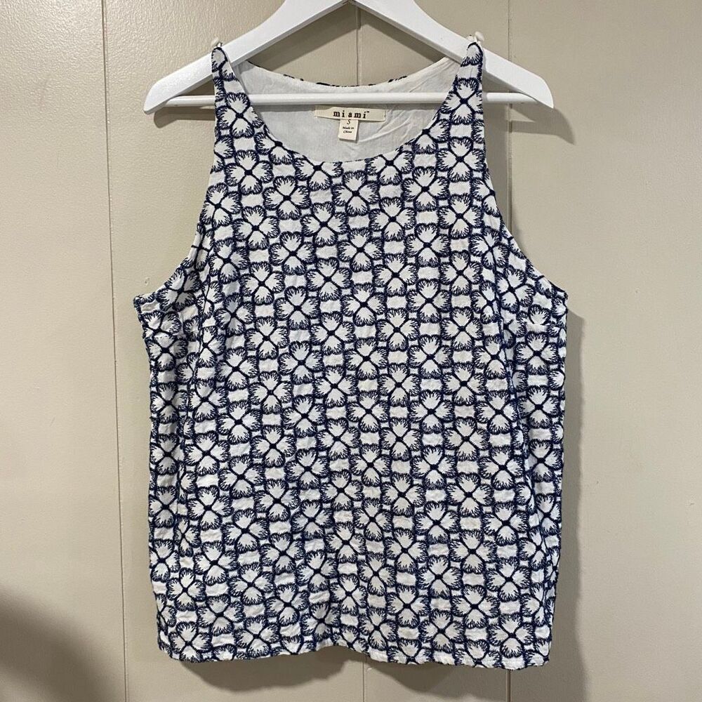 Miami Blue White Embroidered Sleeveless Tank Top Women’s Small